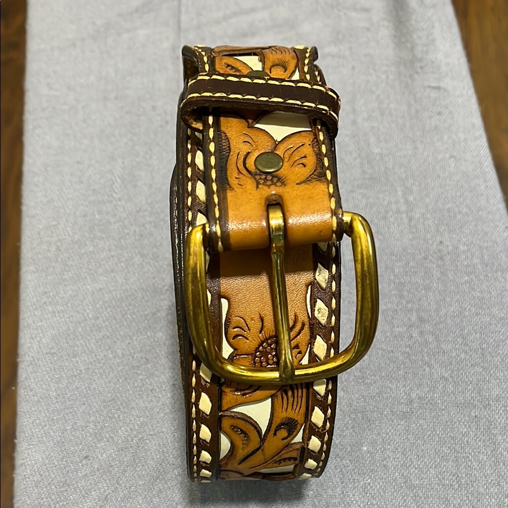 Brown Leather Belt with Metal Studs